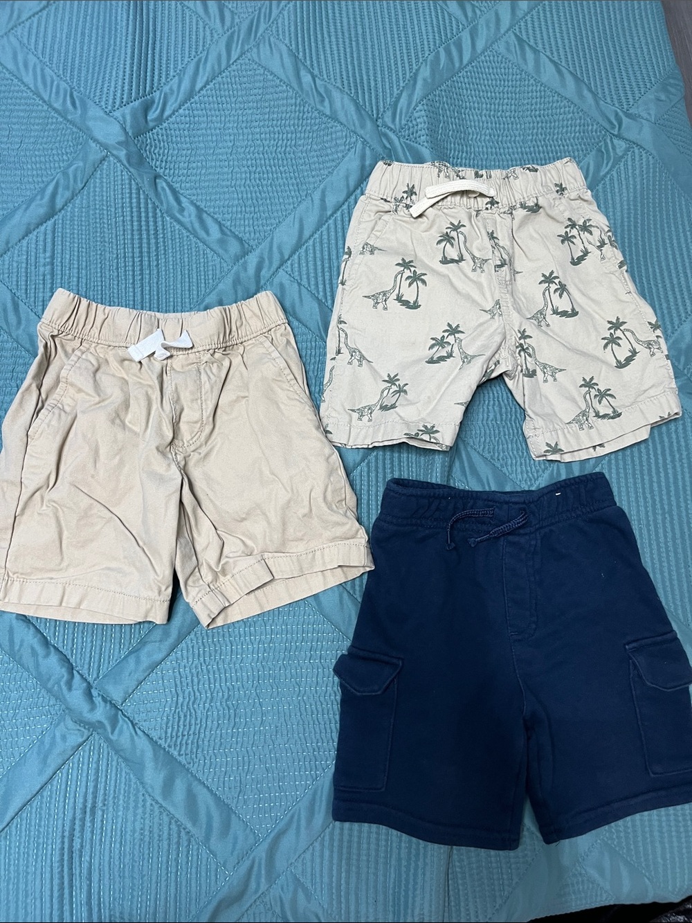 Kids Neutral & Navy Shorts 3-Pack - Beige, Palm Print, Navy